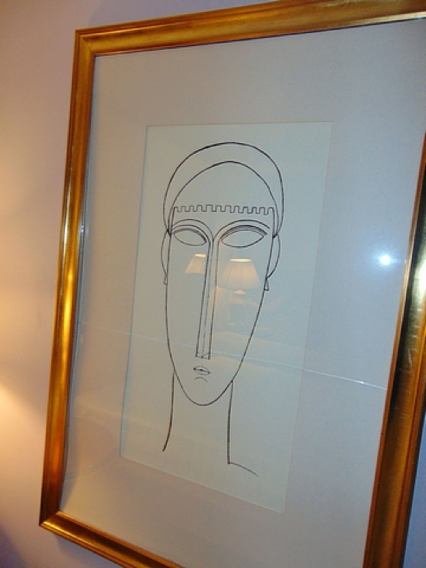 Contemporary drawing of a female face 1035mm x 1540mm Nb. glass cracked Lift out 5.00 - Image 2 of 2
