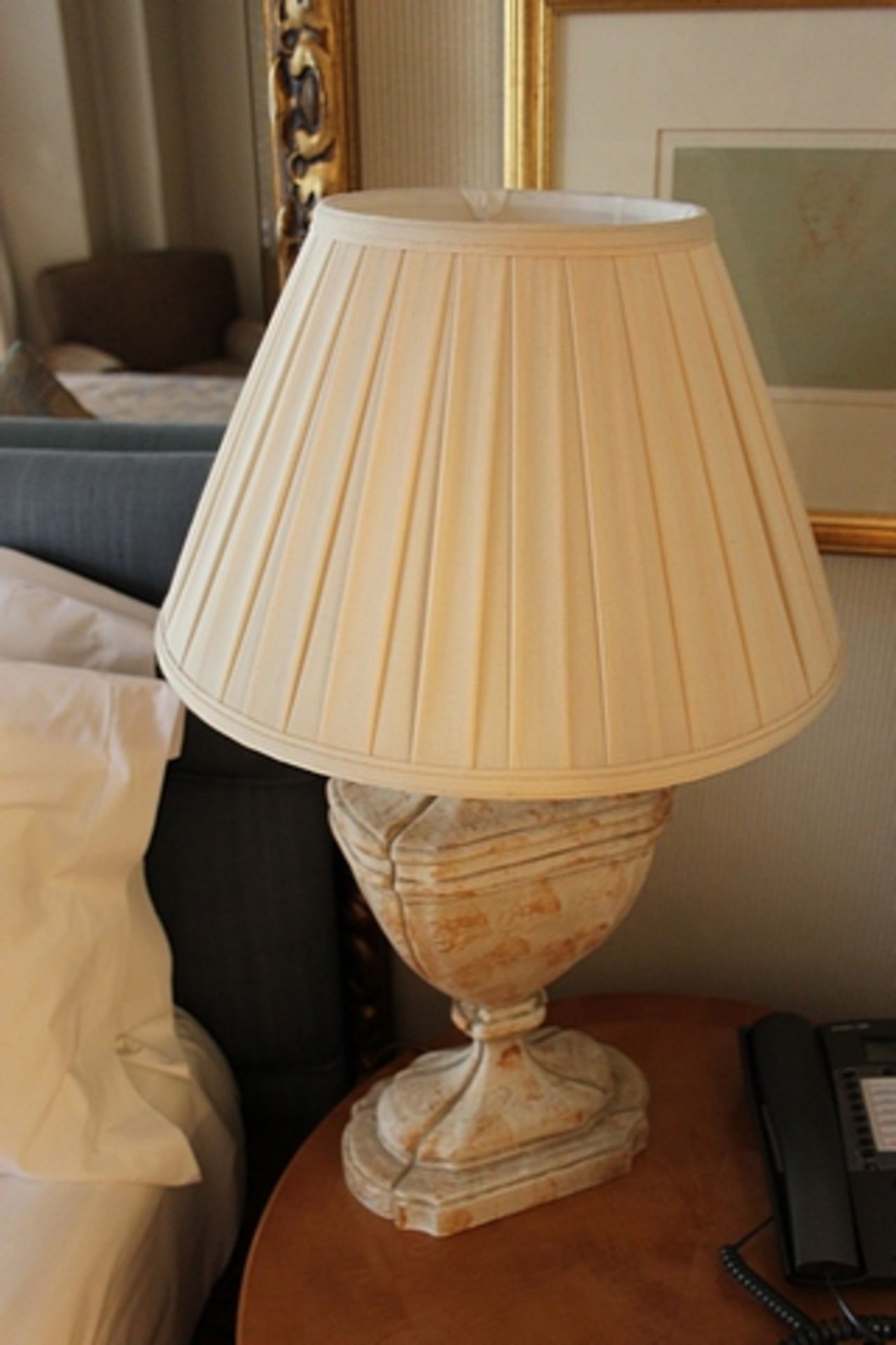 Table lamp Grecian style urn shape with linen shade 700mm tall