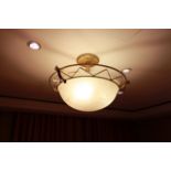 Ceiling fit pendant lamp etched glass bowl in brass support 650mm x 450mm drop