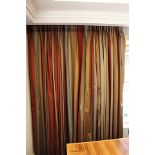 A pair of faux silk Taffeta curtains lined grey gold silver and red vertical stripe spans 3000mm x