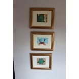 A set of three framed arts signed AP gilt framed 315mm x 265mm