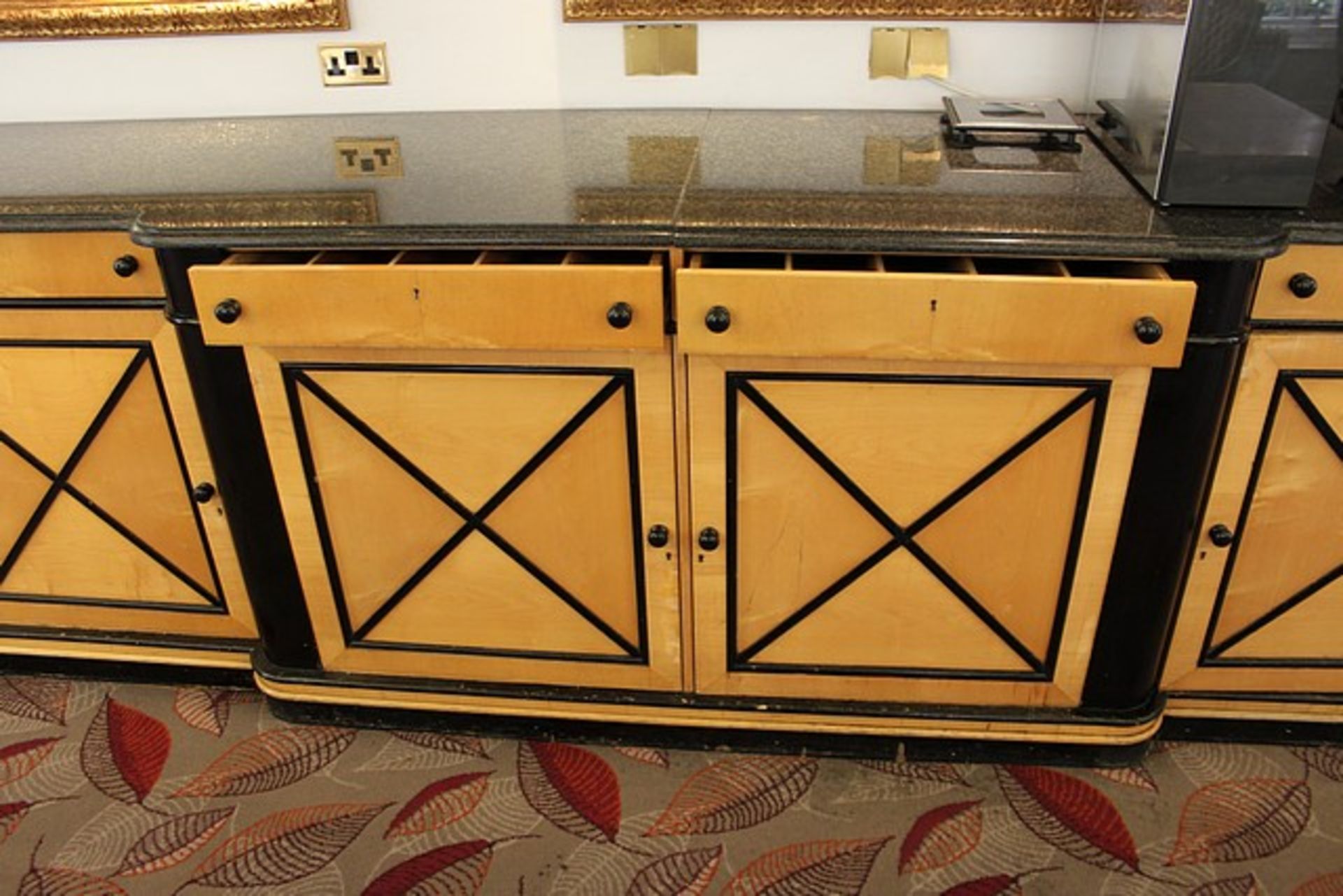 A Jules Leleu style buffet sideboard the breakfront rectangular granite top above four drawers and - Image 3 of 3