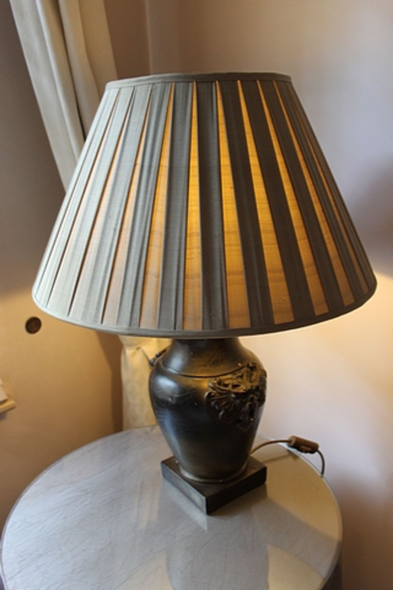 Table lamp Grecian style urn shape with linen shade 700mm tall