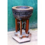 Gothic Victorian Hand Carved Solid Oak Font