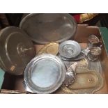 Box of Brass and Plate Communion dishes etc