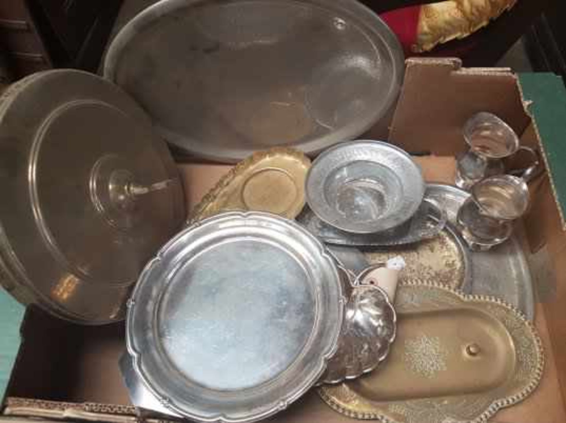 Box of Brass and Plate Communion dishes etc