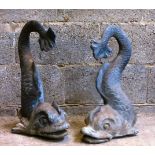 Pair of Lead Victorian Friendly Sea Monsters