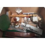 Small Box of items, Victorian Communion Knife, Auction Gavel etc