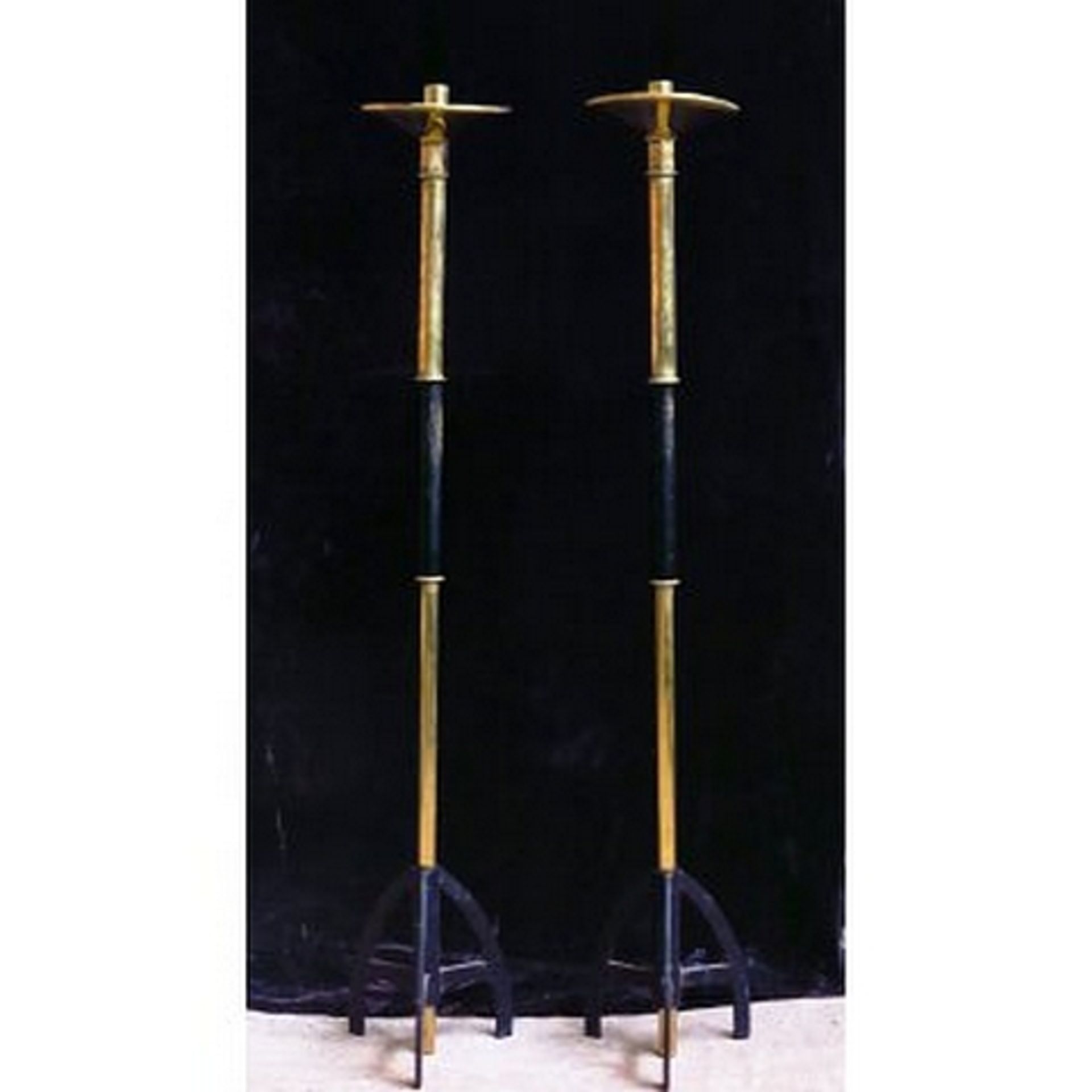 Pair of Modern Brass and Steel Acolyte Candlesticks and Bases