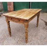 Victorian Pine Farmhouse Plank Top table with small drawer