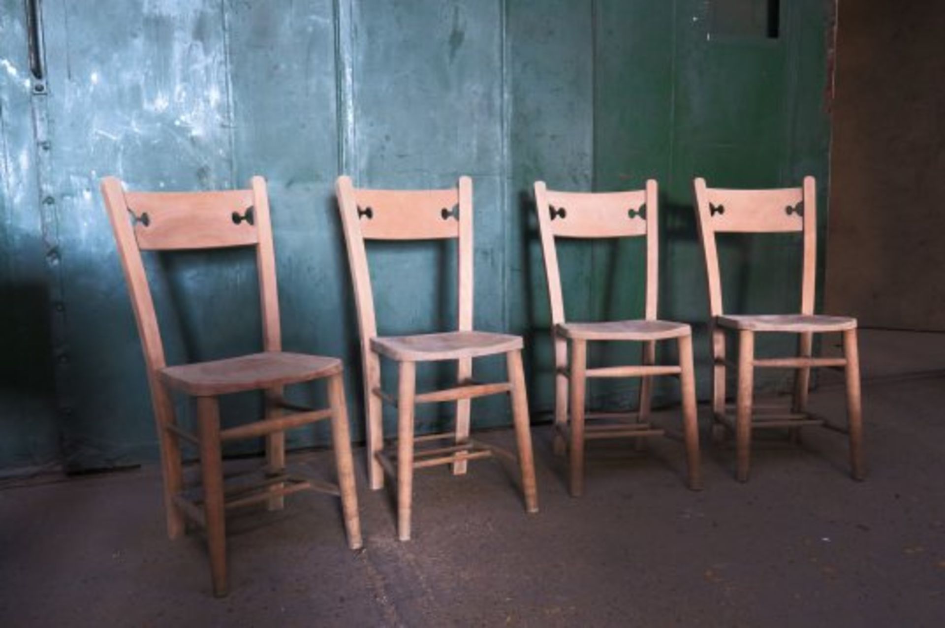 A pair of Wales Church Chapel Chairs Decorative Cut Outs Elm and beech chairs with distinctive cut
