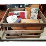 Old crate with Vintage Scales Stool Chinese Scroll Paintings and cap
