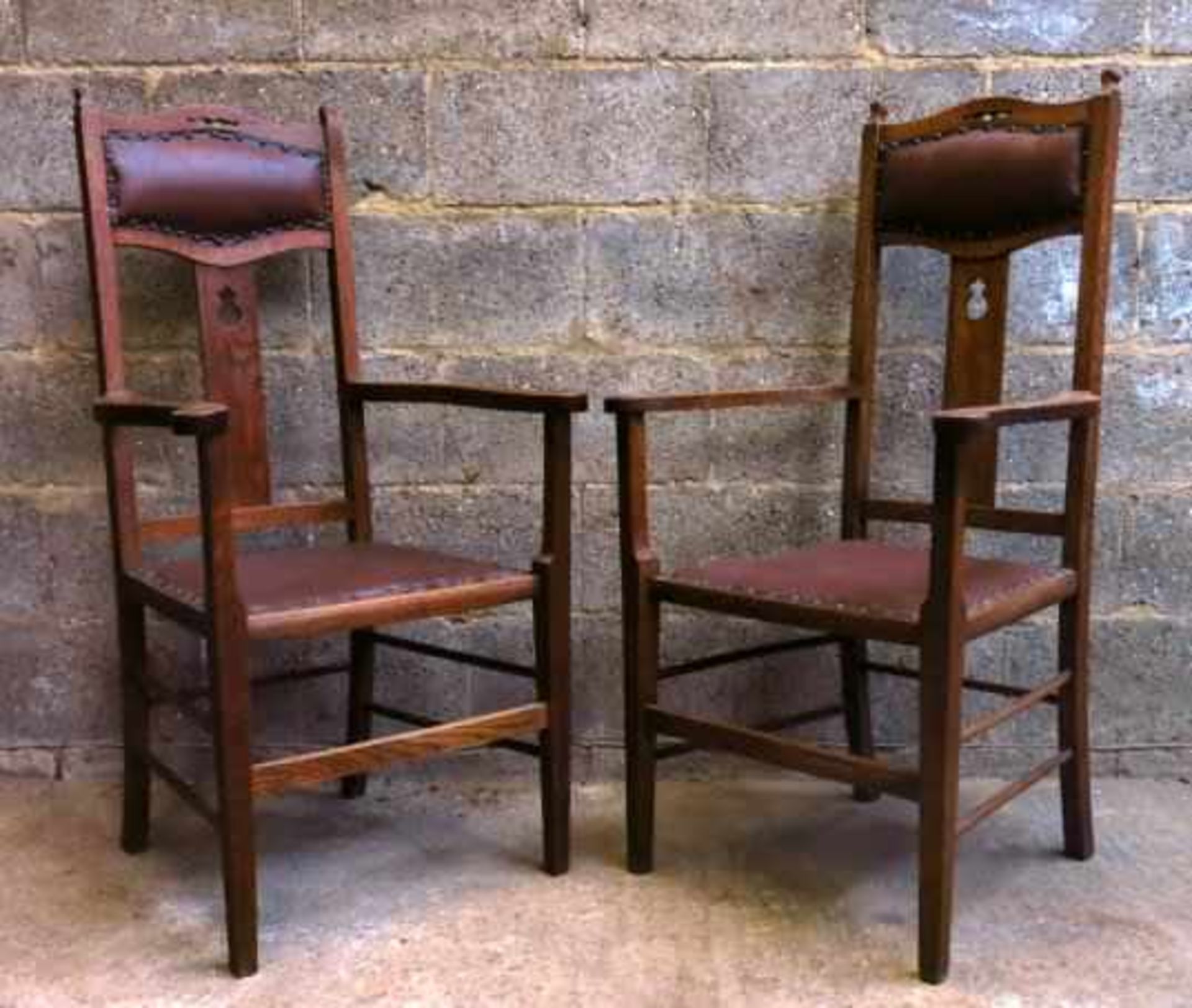 Pair of Upholstered Arts and Crafts Style Carver Clergy Chairs - Image 4 of 8