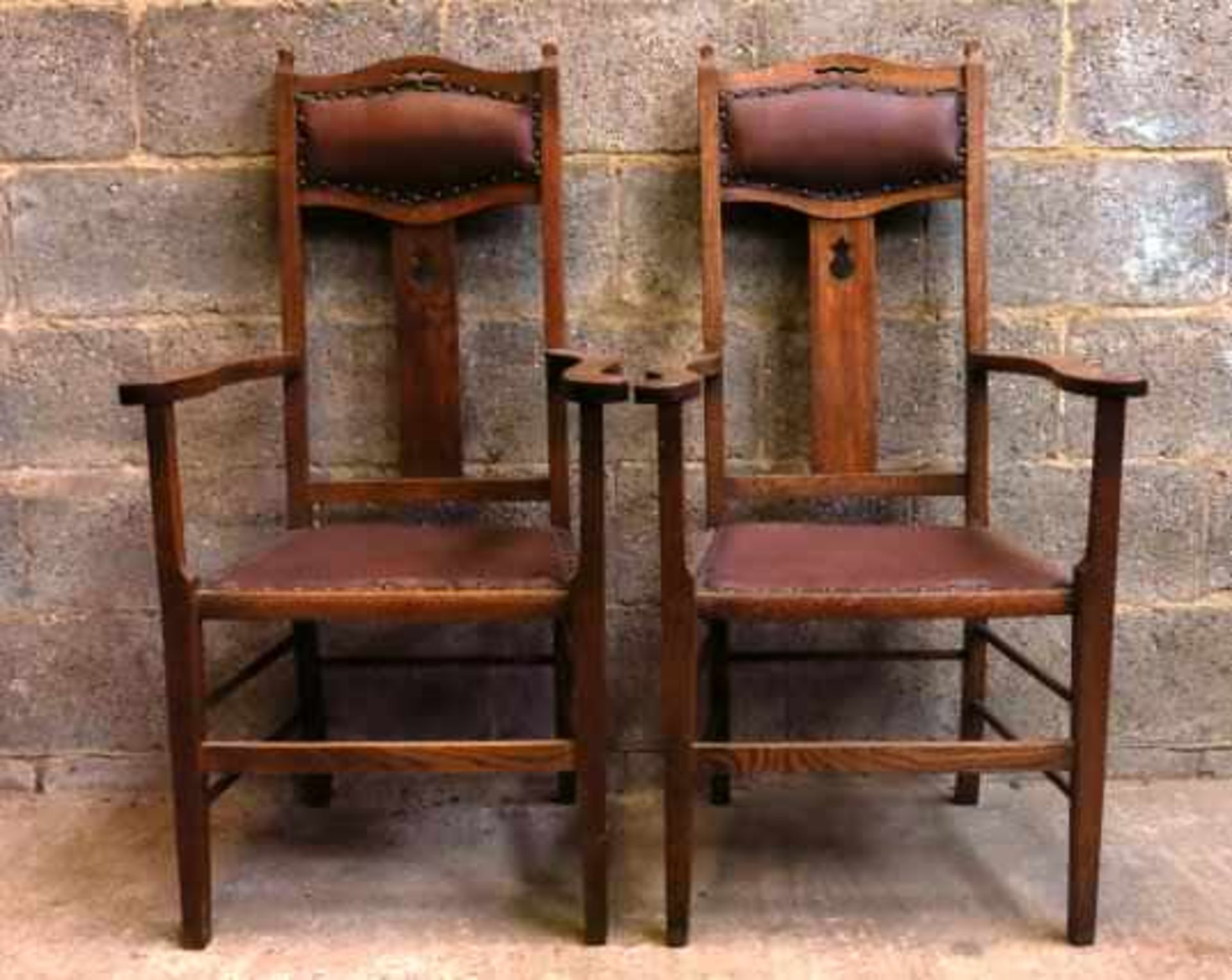 Pair of Upholstered Arts and Crafts Style Carver Clergy Chairs