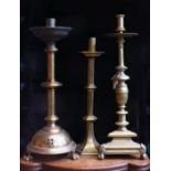 Three Grand Antique Brass Candlesticks