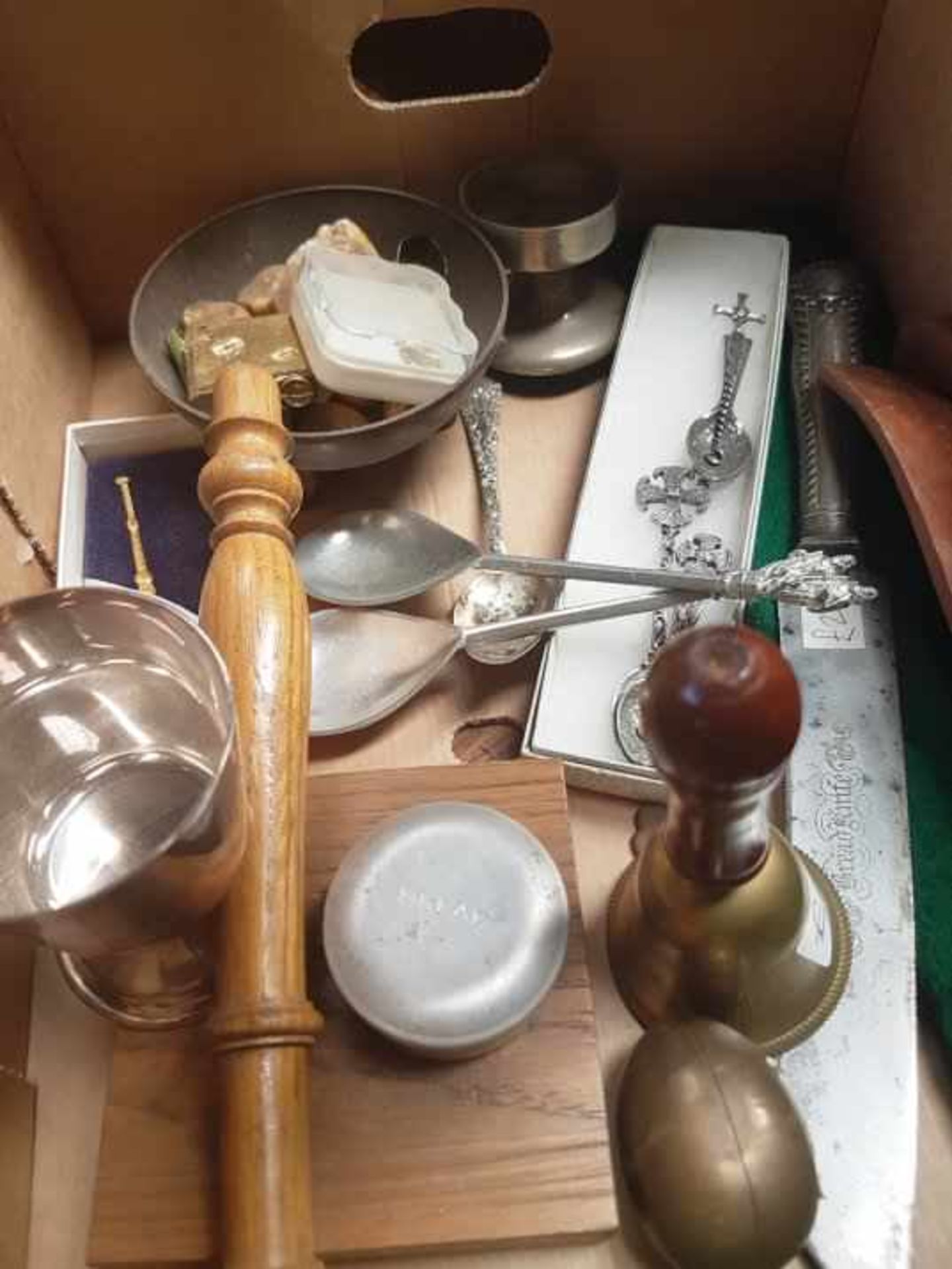 Small Box of items, Victorian Communion Knife, Auction Gavel etc - Image 3 of 4