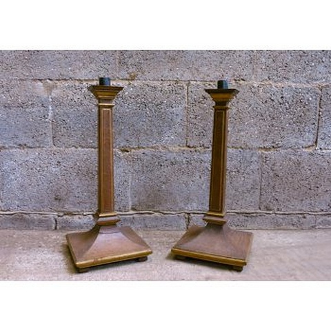 Altar Candlestick Pair Painted Oak Holy Trinity Cambridge