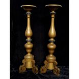 Candlestick Pair Large Wooden Gold and Blue Painted