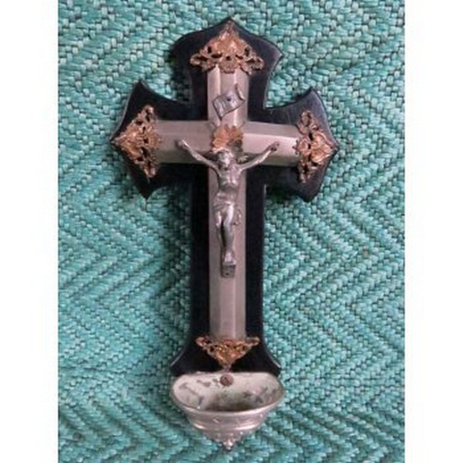 Ornate Antique French Crucifix With Stoup