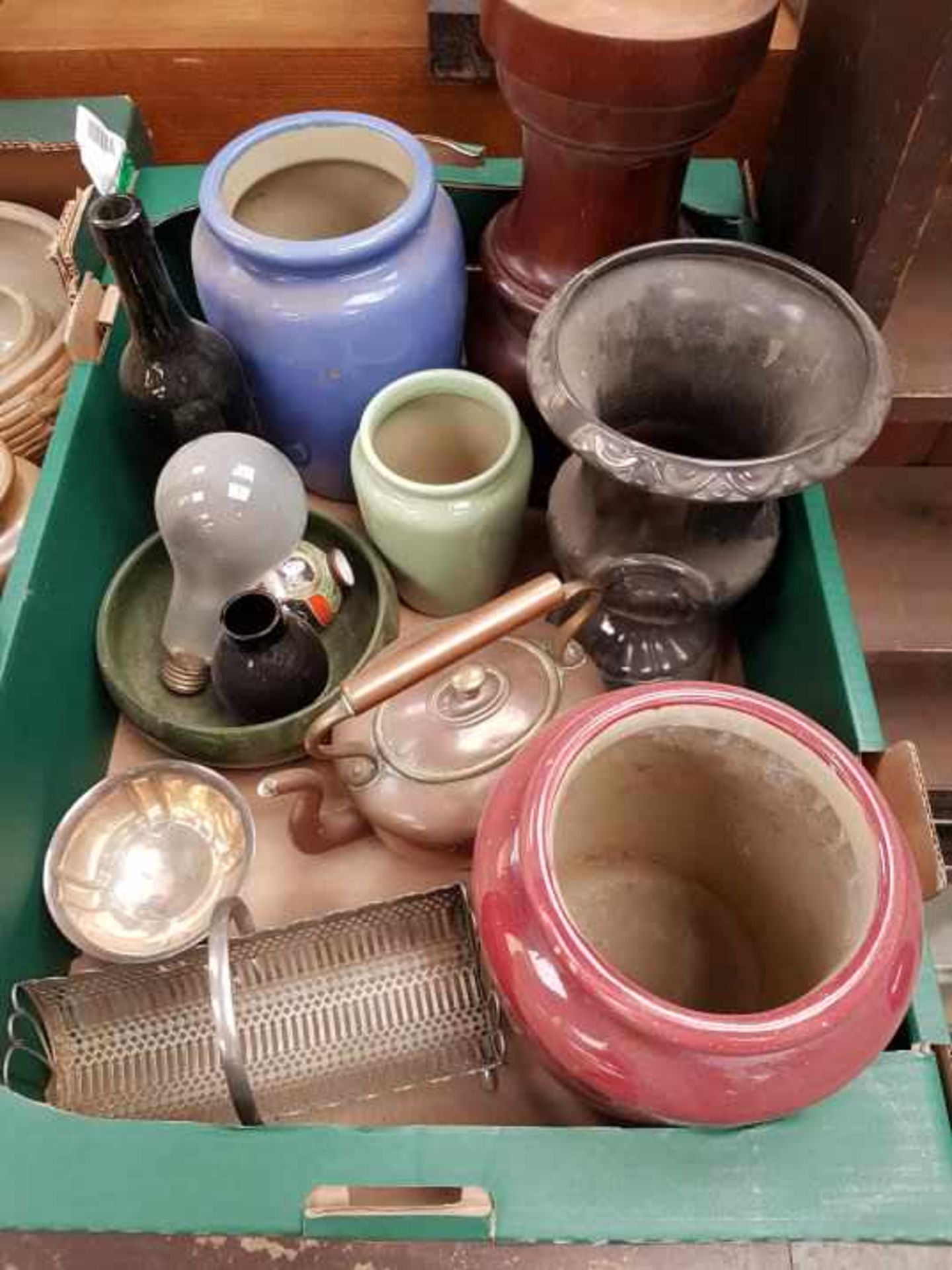 Box5 Assorted Ceramic Vases and Copper Teapot