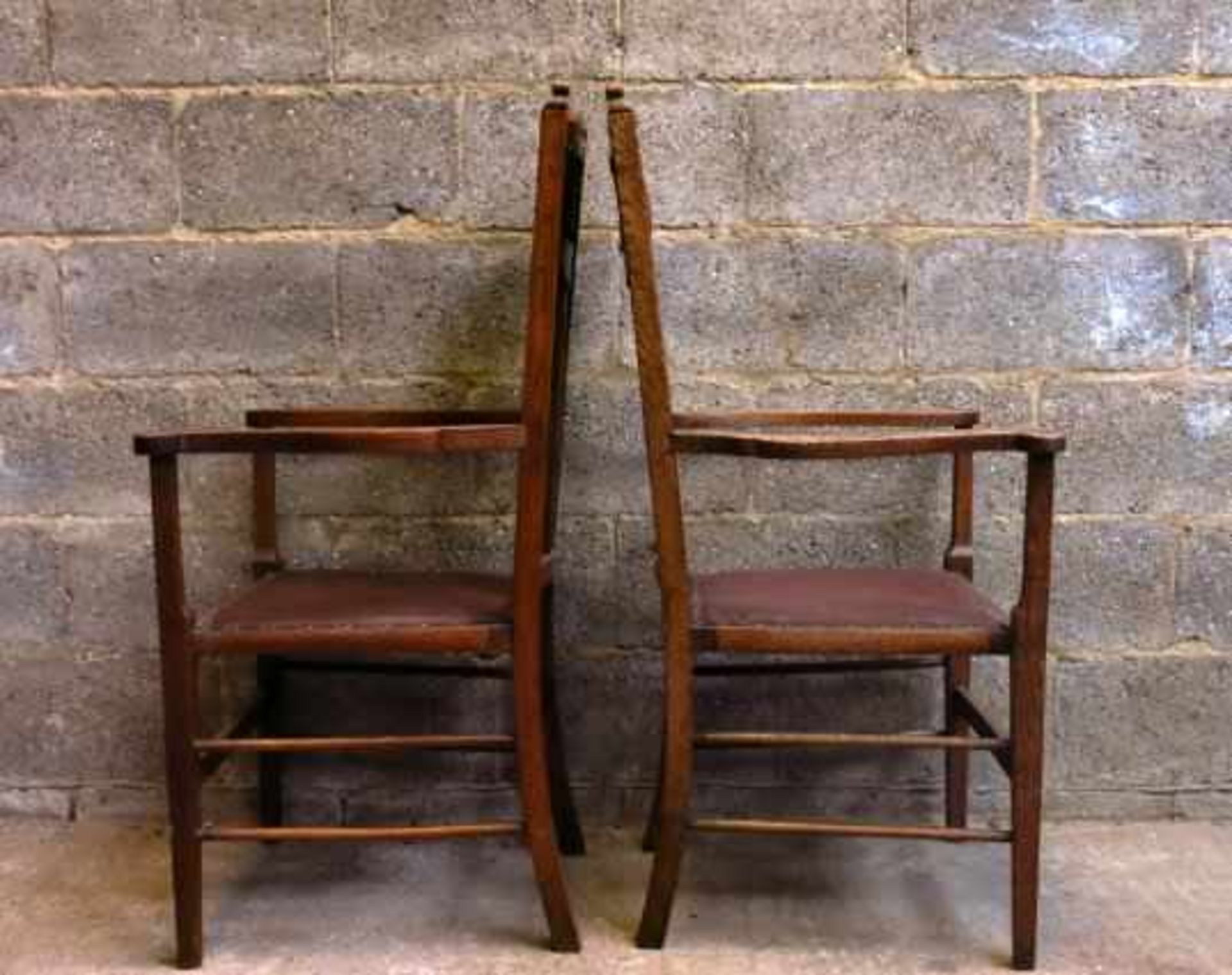 Pair of Upholstered Arts and Crafts Style Carver Clergy Chairs - Image 6 of 8