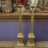 Candle Stands Candlesticks Large Wooden Gold Painted Pair