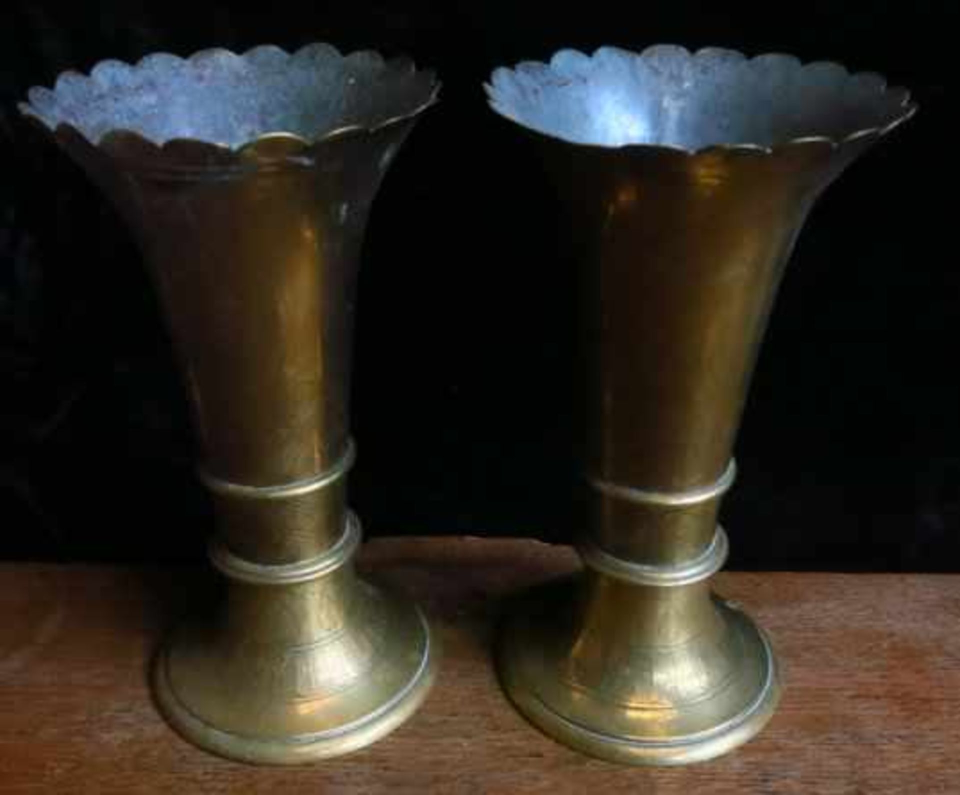 Inscribed Victorian Gothic Brass Flower Vases - Image 2 of 4