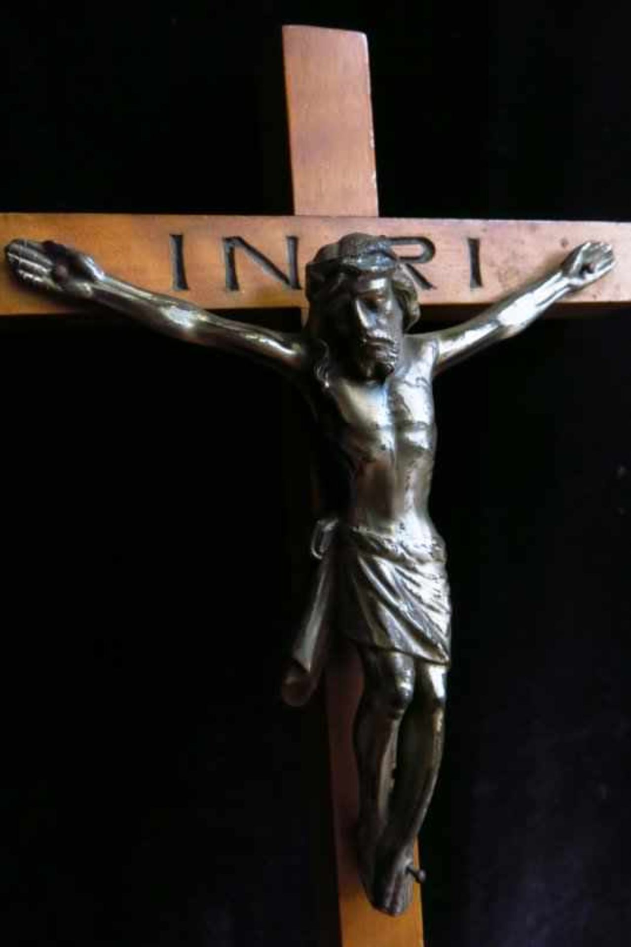 Silver Coloured Metal Crucifix with inscribed INRI