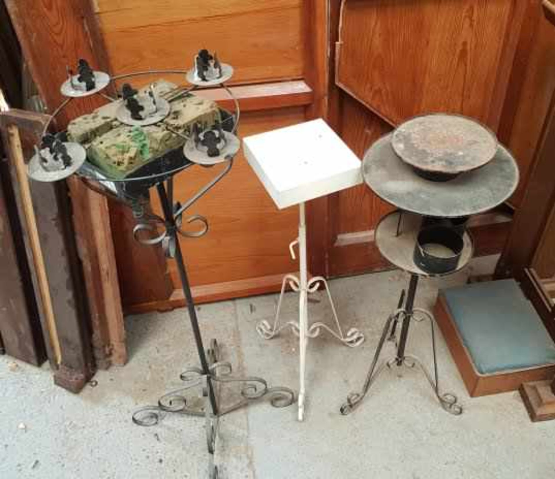 Three Assorted Steel Plant Stands Candlestands
