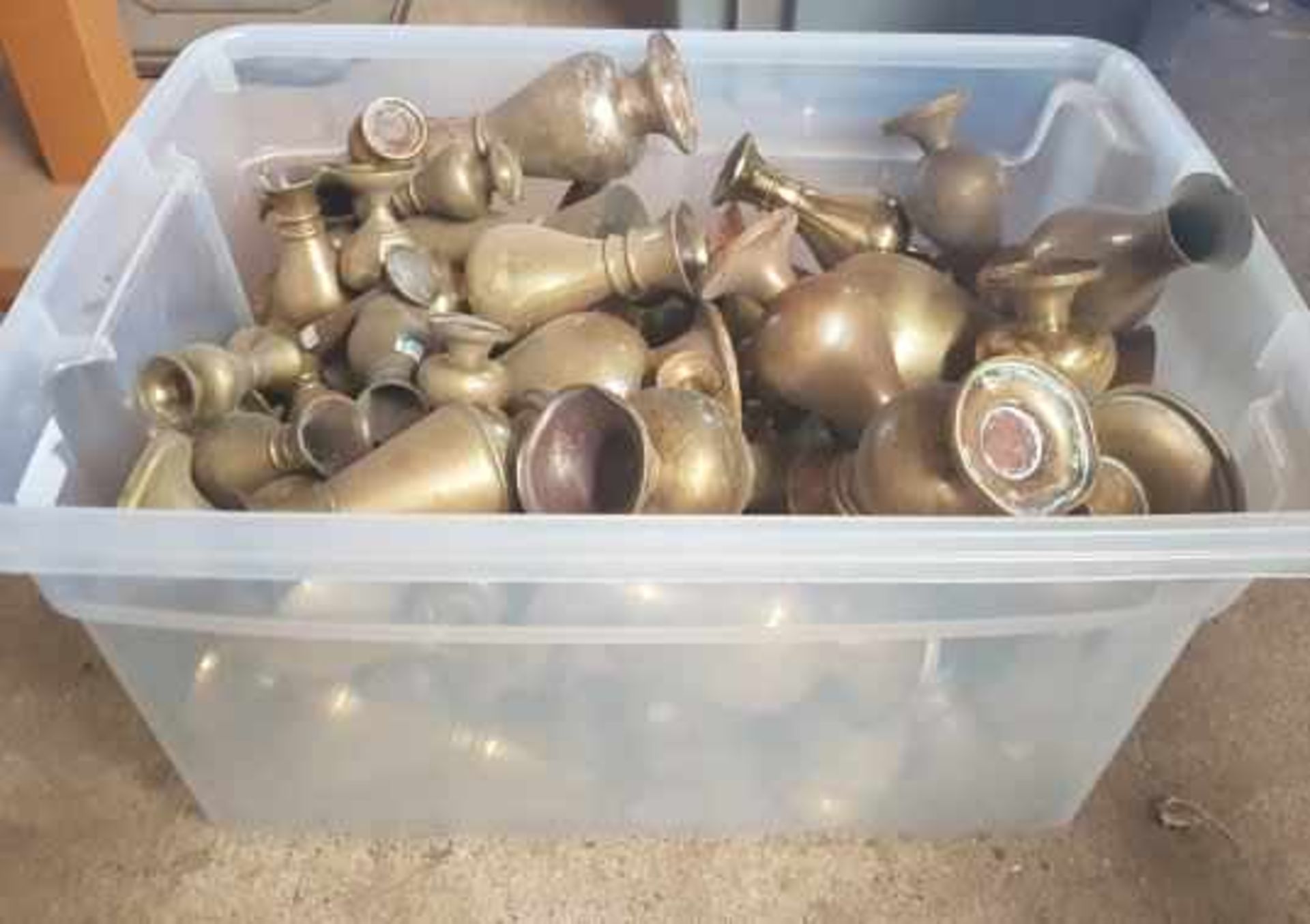 Large Box of Church Brass Flower Vases Clear Box - Image 4 of 4