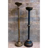 Two Tall painted Oak Paschal Victorian Candlesticks