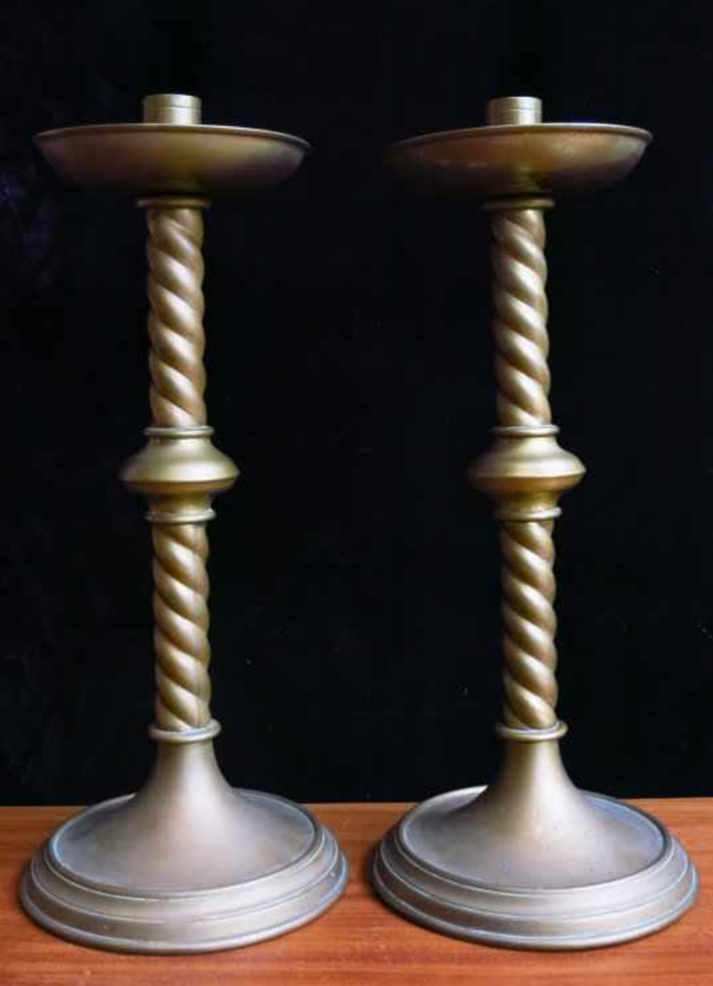 St Richard's Barley Twist Brass Altar Candlesticks - Image 2 of 4