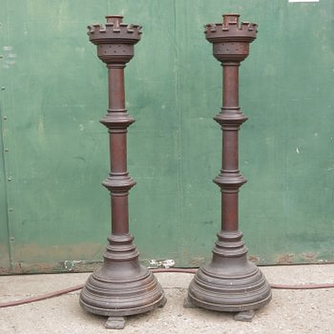 Castellated Oak Candlestick Pair Thornton Heath