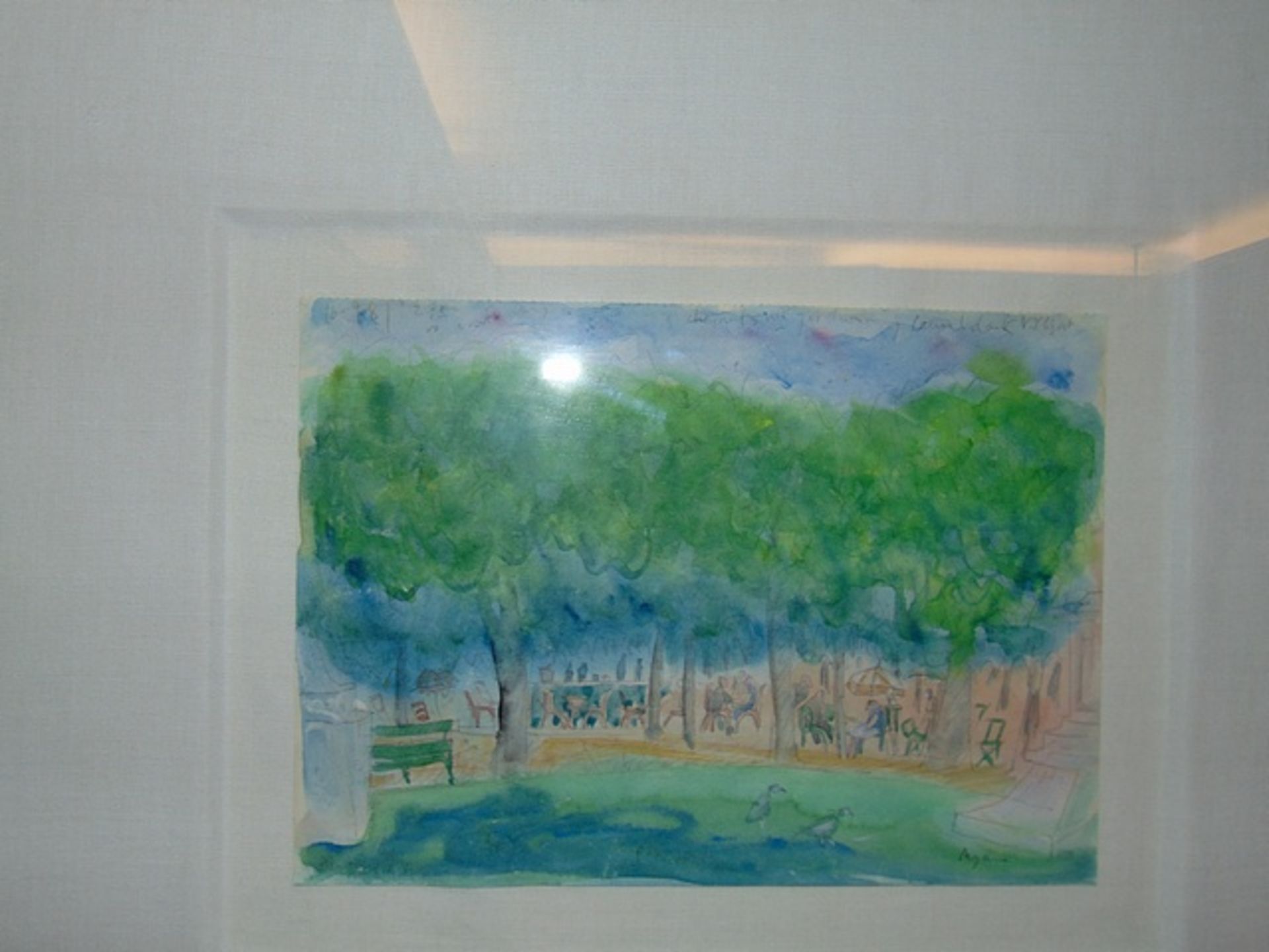 A pair of framed landscape watercolours, 20th Century School watercolour Café Scene and Hyde Park - Image 2 of 6