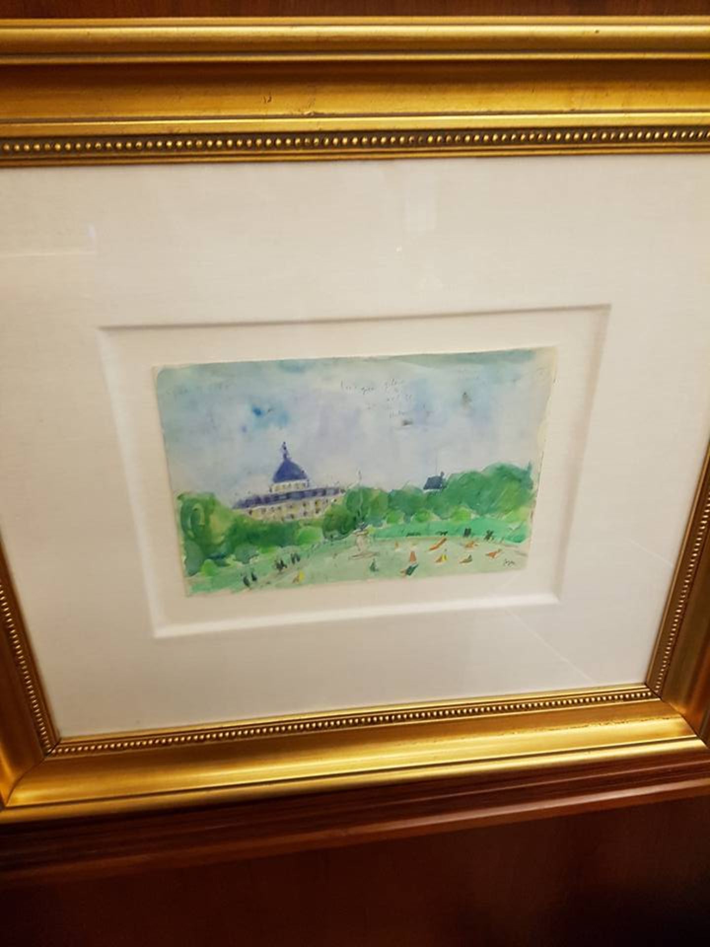 A pair of framed landscape watercolours, 20th Century School watercolour Café Scene and Hyde Park - Image 5 of 6