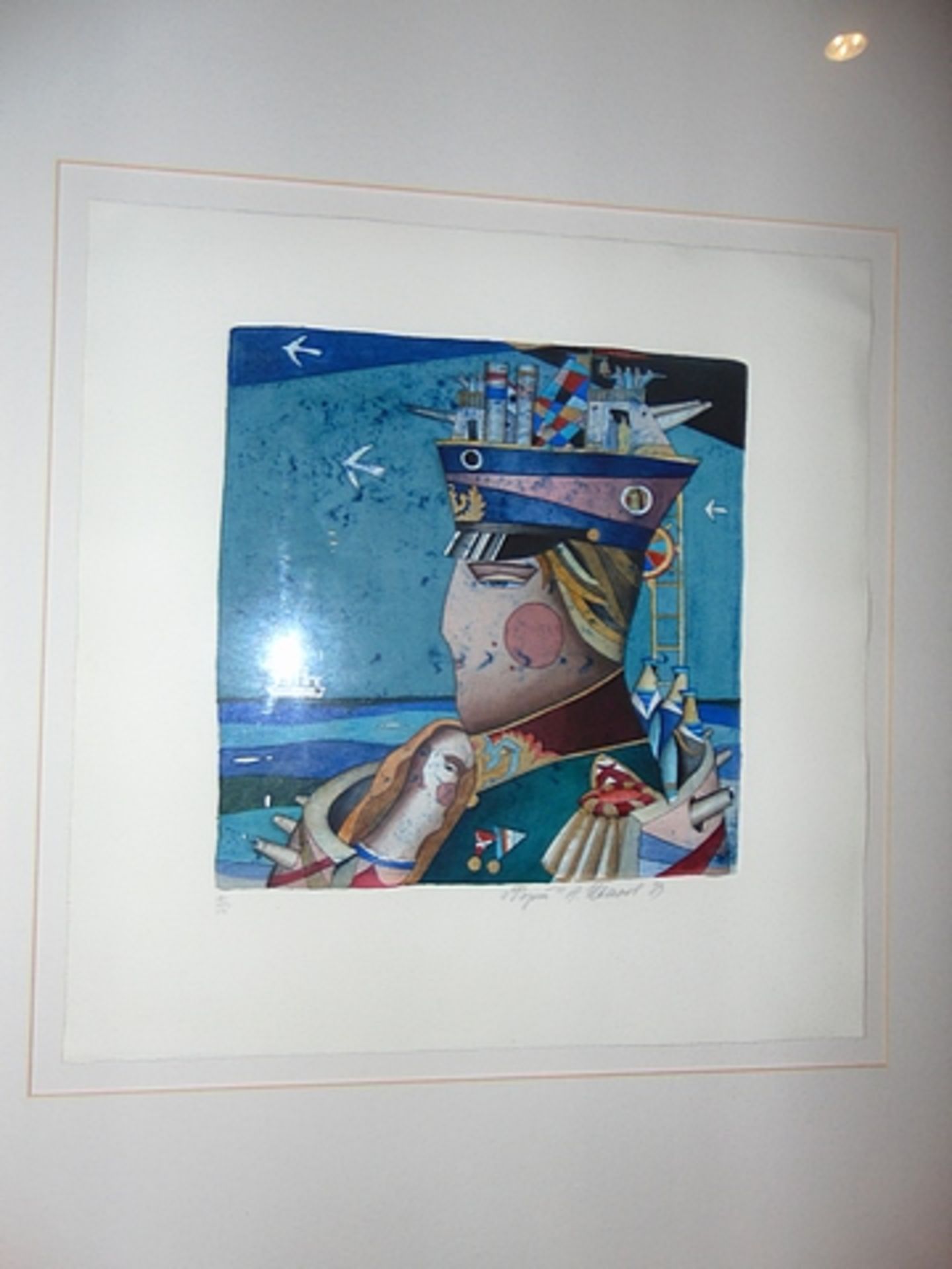 Limited edition print depicting an abstract naval scene signed and dated indistinct 870mm x 900mm - Image 2 of 5