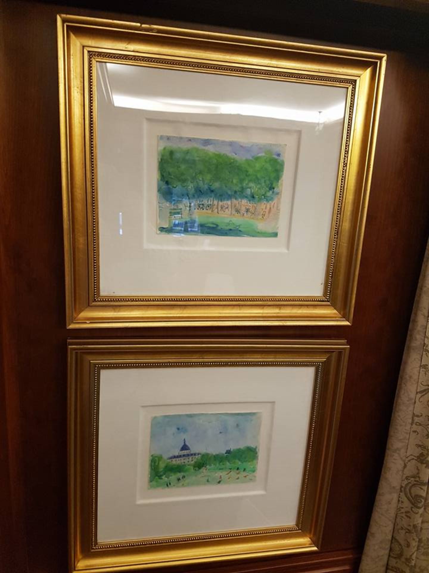 A pair of framed landscape watercolours, 20th Century School watercolour Café Scene and Hyde Park