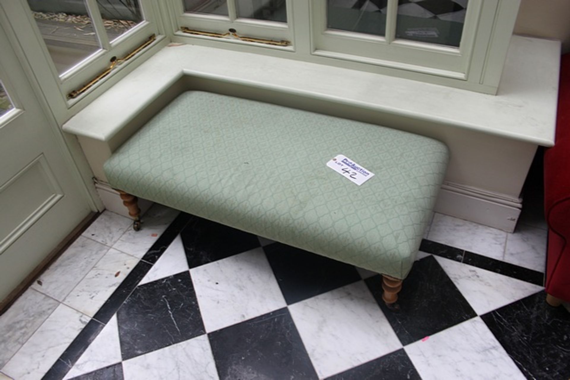 Upholstered footstool ottoman on castor legs 1200mm x 600mm