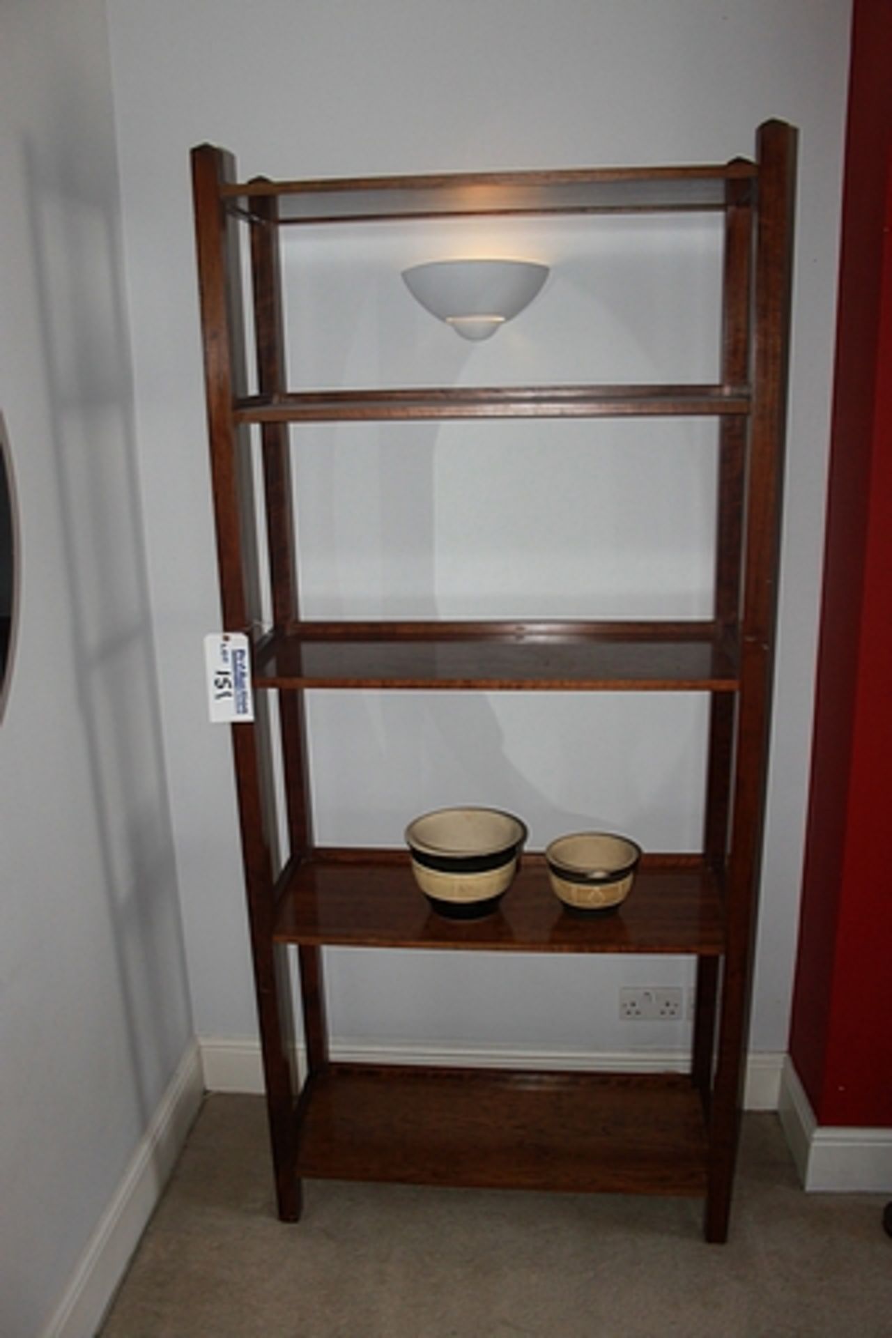 A walnut effect five tier bookcase / display 950mm x 360mm x 2100mm