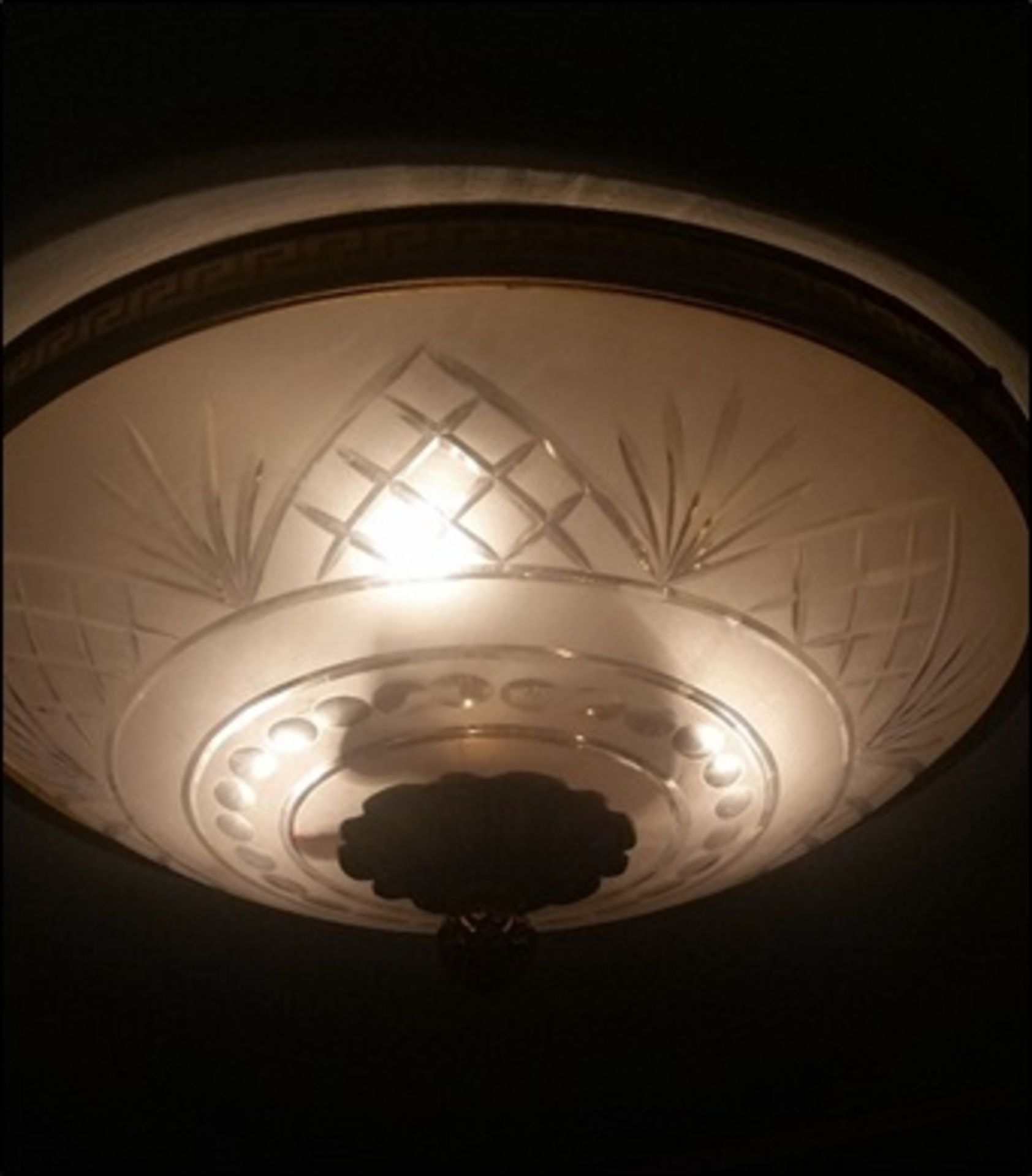 An etched glass effect flush ceiling pendant Room109Lift out charge 10