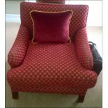 A pair of classic upholstered armchair on dark hardwood frame with repeating paten Room109Lift out
