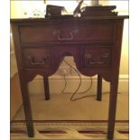 A pair Regency style three drawer bedside cabinet with arched carved apron Room107Lift out charge
