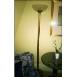 A brass floor standing uplighter lamp with shade Room109Lift out charge 5