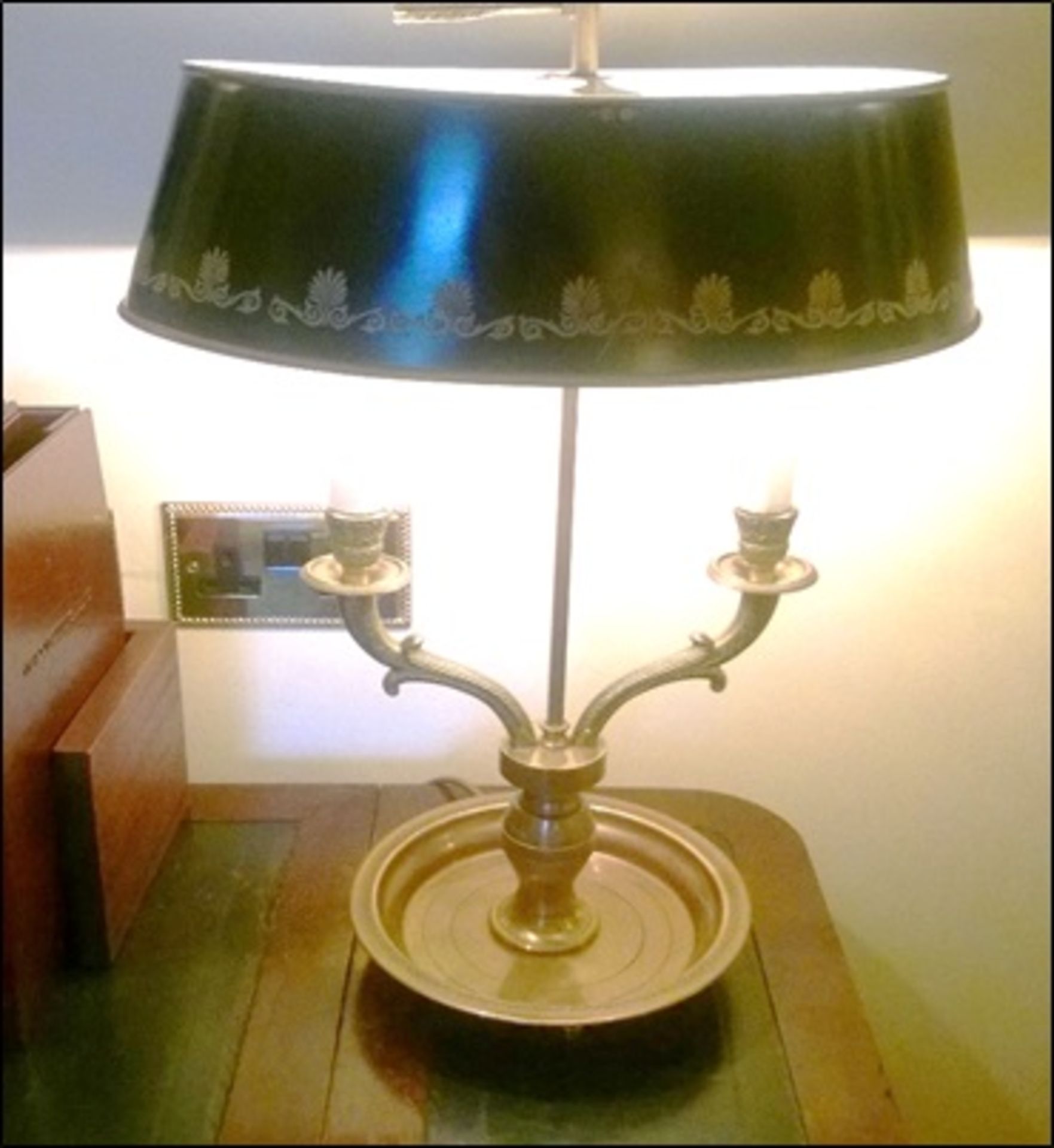 A pair of Bouille two arm lamp and a brass swing arm table lampRoom203Lift out charge 5
