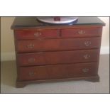 A mahogany chest of drawers with three full two half drawers on bracket plinth Room108Lift out
