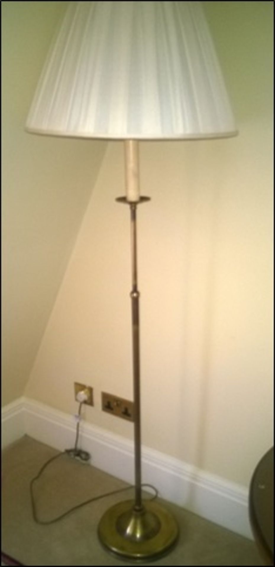 A brass candlestick form floor lamp with shade Room401Lift out charge 10