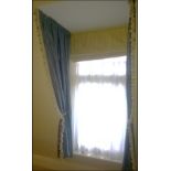 A pair of gold blue heavy drape curtains Room205Lift out charge 15