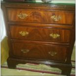 A pair Georgian style flame mahogany three drawer bedside cabinet Room108Lift out charge 15