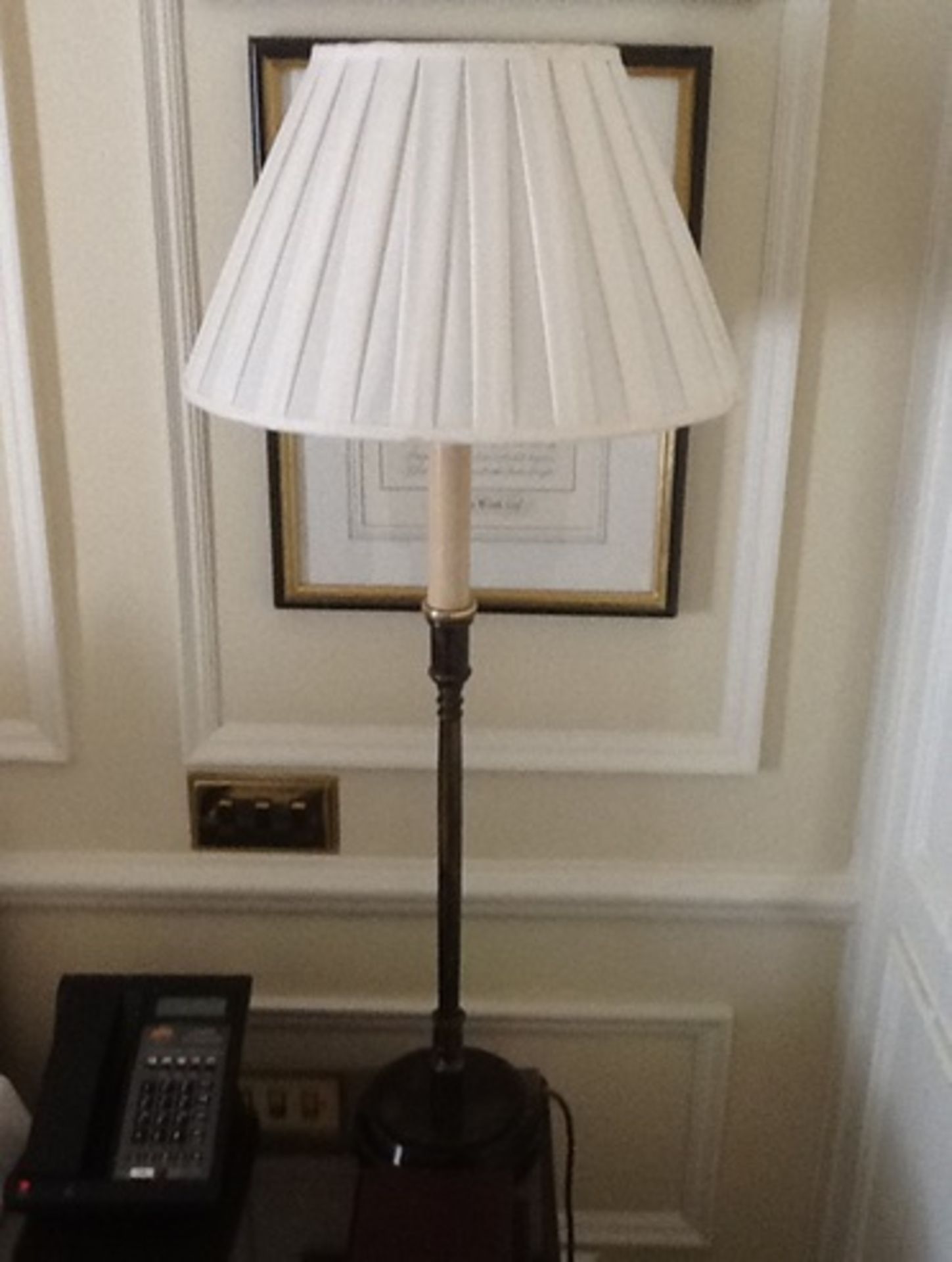 A brass swing arm table lamp and a pair candlestick form table lampRoom210Lift out charge 5 - Image 2 of 2