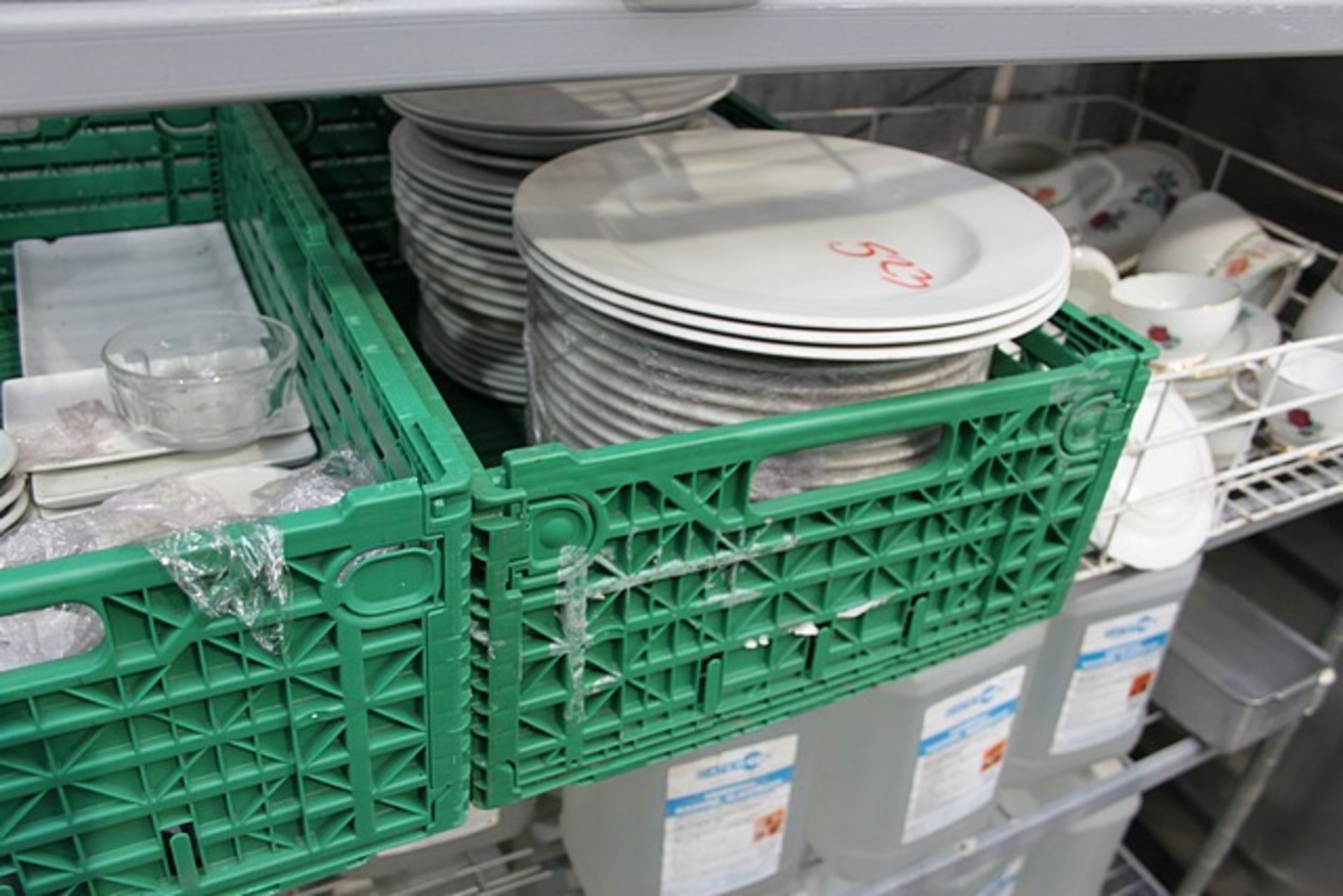 Large selection of white ware including dinner plates, side plates, cups, saucers